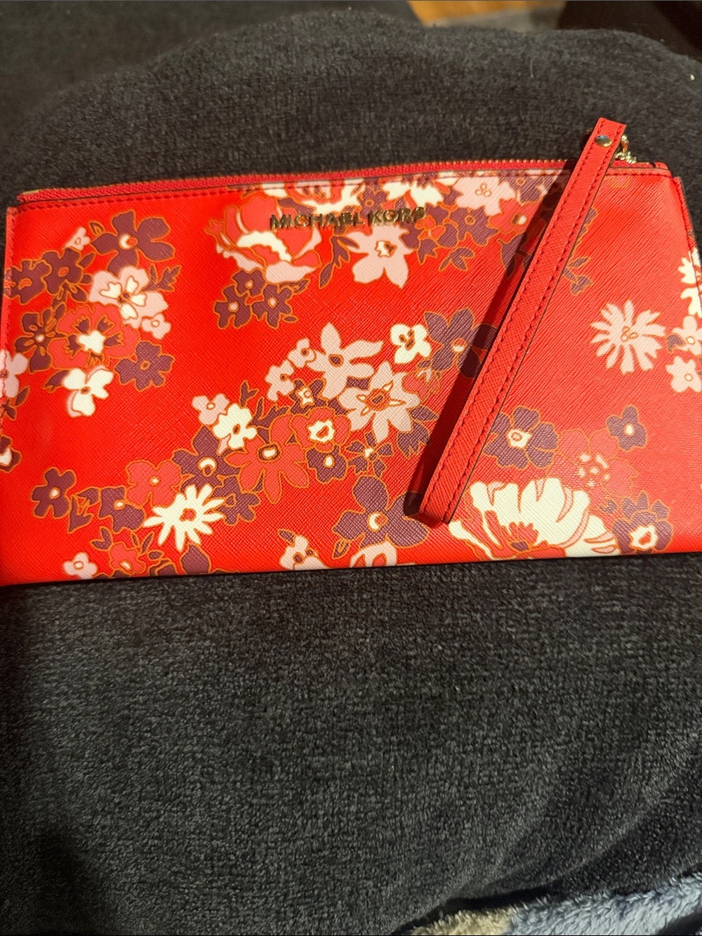 Michael Kors Red Floral Wristlet Clutch